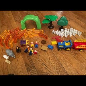 Vintage playmobil animals, fences, people, tractor